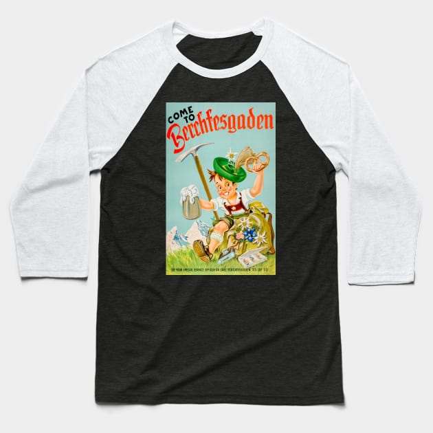 Vintage German Tourism - Come to Berchtesgaden - Yesteryear Designs Baseball T-Shirt by Culturio